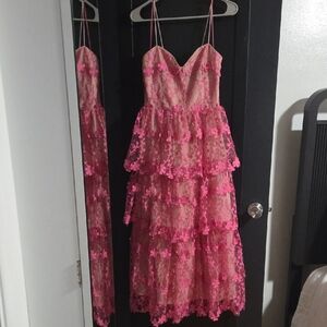 Vici Enchanted Night Tiered Embroidered Midi Dress